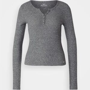 Hollister Charcoal Long Sleeve Ribbed Tee